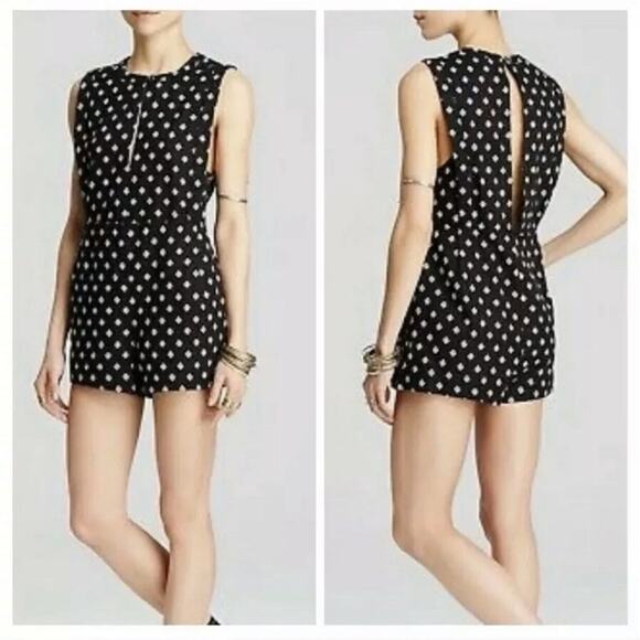 Free People Romper Ashley Black White Diamond Boxy Linen Blend XS - Picture 1 of 10